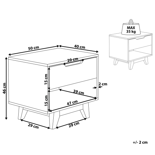 Beliani 1 Drawer Bedside Table SPENCER Black 2