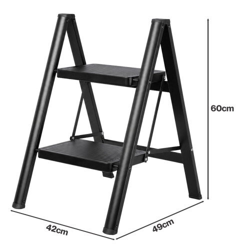 Traderight Small Step Ladder Foldable 150KG Carbon Steel Kitchen Steps Black 1