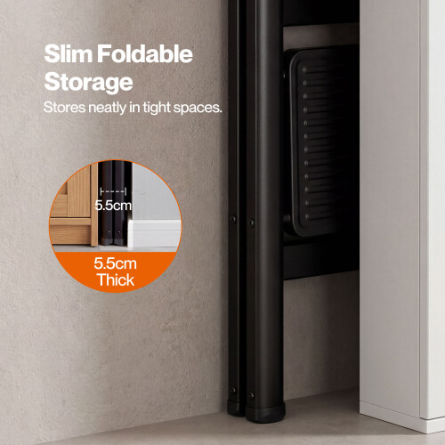 Traderight Small Step Ladder Foldable 150KG Carbon Steel Kitchen Steps Black 2