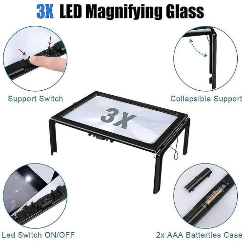 Rectangular Magnifier For Visually Impaired 3x Full Page Magnifier Magnifier With Hands-free Light 2