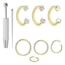 Horseshoe Nose Gold Double Gem for Septum Cartilage Piercing