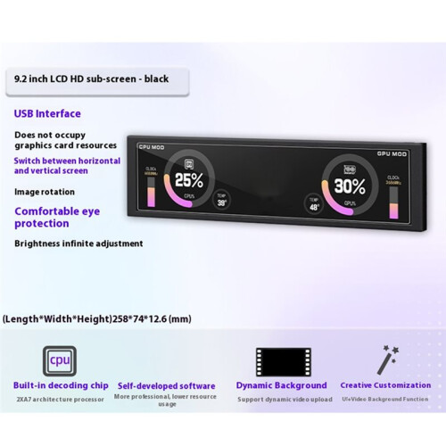 Display Built-in PC Case Secondary Screen 9.2-Inch HD Custom Dynamic Theme Without AIDA or  Card White 2
