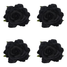 4X Silk Flower Hair Clip Brooch Wedding Corsage Flower Clip 8cm Brooch Accessory - Black