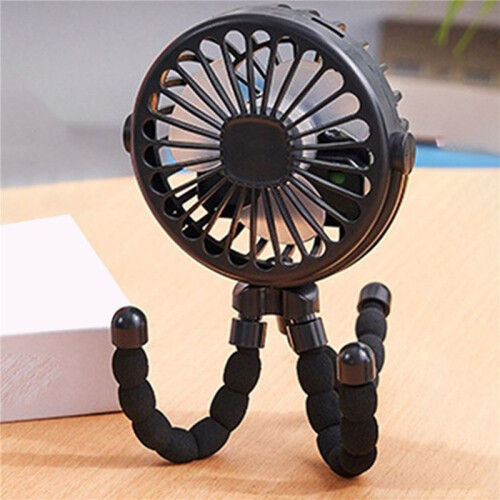 2X Black Portable USB Rechargeable Silent  Fan 3 Speed Adjustable with Lighting Function for Car  Stroller 2