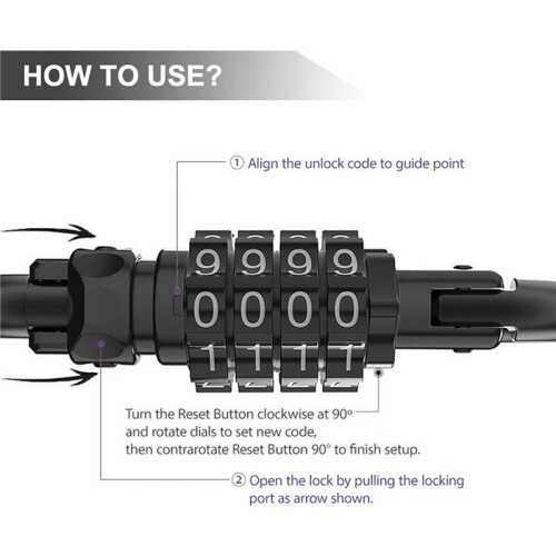 2X Combination Locks, 4-Digit Heavy Duty Carabiner Clips, D-Shaped Code Lock for Looped Bike Security Cable Lock 2