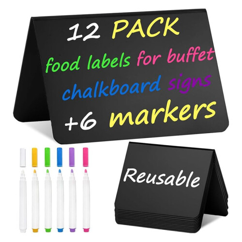Pacote com 12  Placas de Quadro Negro de 4 Polegadas X 3 Polegadas para Festa-Bufê, Etiquetas de Alimentos para Suprimentos de Festa-Placas de