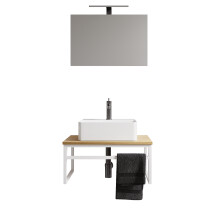 3 pcs. washbasin bathroom furniture Bitila 60 V1 White / Honey Oak