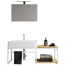 (Matt, Without Basin) 3 pcs. Washbasin bathroom furniture Bitila 100 V1 White / Honey Oak
