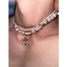 (Pearl) Pearl Handmade Alloy Cross Necklace With Design For Casual Use And Travel