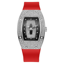 (Red) Womens Fashion Quartz Watch With Mineral Glass Stainless Steel Daily Wear Clasp
