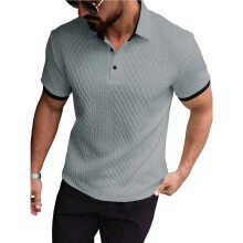 Men'S Casual Po-Lo Shirt Knitted Textured Short Sleeve for Shirt Summer Beach Collared Shirts Gray S