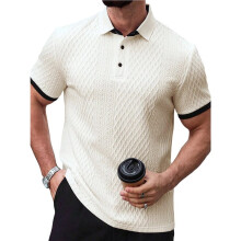 Freizeitliches Herren-Polohemd, Gestrickt, Strukturiert, Kurzarm, für , Sommer, Strand, Kragenhemd Aprikosenfarbe S