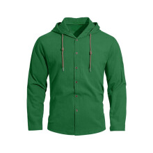 Langarm-Leinenhemd für Herren mit Knopfleiste, Sommerliches, Lässiges Strandhemd im Hawaii-Stil, Leichte Kapuzenpullover Dunkelgrün XXL