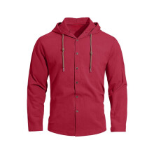 Langarm-Leinenhemd für Herren mit Knopfleiste, Sommerliches, Lässiges Strandhemd im Hawaii-Stil, Leichte Kapuzenpullover Weinrot XL
