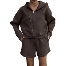 Damen-Freizeitanzug: Kurzer Hoodie mit Taschen und Shorts mit Kordelzug, 2-Teiliges Loungewear-Outfit L