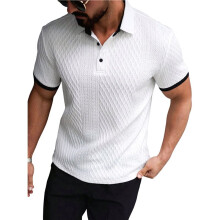 Freizeitliches Herren-Polohemd, Gestrickt, Strukturiert, Kurzarm, für , Sommer, Strand, Kragenhemd Weiß S
