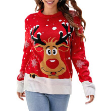 Women'S Christmas Sweater Fall Winter Xmas Top Long Sleeve Round Neck Knitted Sweater Chunky Casual Pullover Top Red M