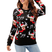 Women'S Christmas Sweater Fall Winter Xmas Top Long Sleeve Round Neck Knitted Sweater Chunky Casual Pullover Top Black S
