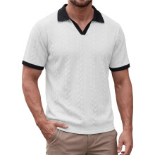 Heren V-Hals Shirt Korte Mouw Textuur Casual Zomer voor Shirts Wit XXXL