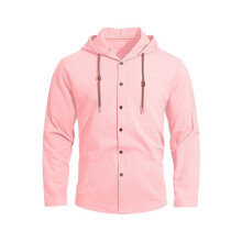 Langarm-Leinenhemd für Herren mit Knopfleiste, Sommerliches, Lässiges Strandhemd im Hawaii-Stil, Leichte Kapuzenpullover Rosa L