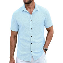 Mens Shirt Short Sleeve Button Down Shirt Casual Summer Beach Vacation Wedding Linen Shirts XL