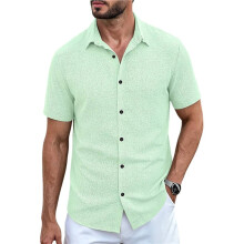 Mens Shirt Short Sleeve Button Down Shirt Casual Summer Beach Vacation Wedding Linen Shirts Green S