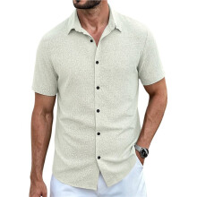 Mens Shirt Short Sleeve Button Down Shirt Casual Summer Beach Vacation Wedding Linen Shirts Gray S