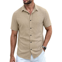 Mens Shirt Short Sleeve Button Down Shirt Casual Summer Beach Vacation Wedding Linen Shirts Khaki S