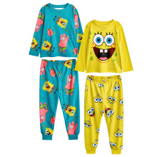 (13-14 Years, Multicoloured) SpongeBob SquarePants Childrens/Kids Big Face All-Over Print Long Pyjama Set (Pack of 2)