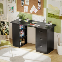 Computer Desk with Drawers, Home Office Desk, Writing Table, PC Workstation with 3 Storage Shelves for Working, Study, 120 x 49 x 72 cm, Black