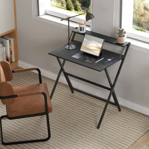 81.5 cm Folding Computer Desk with Monitor Shelf - Black 2