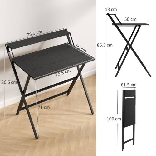 81.5 cm Folding Computer Desk with Monitor Shelf - Black 1