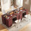 Computer Desk, Writing Table, PC Workstation with 3 Storage Shelves and Drawers, Handle, for Home Office, Walnut Brown 4