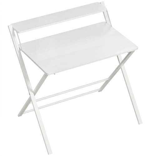 Compact Folding Desk for Small Spaces with Storage Shelf for Home Office, White 2