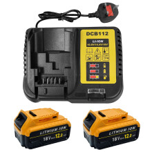 12.0Ah 2-Pcs Replacement Battery & Charger Combo Compatible for Dewalt Battery