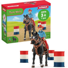 Schleich Farm World - 7PC Barrel Racing Set - Western Rodeo Toy Playset with Cowgirl Figurine, Horse Figure and Accessories - Ages 3+ | 42576