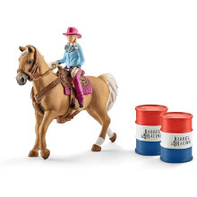 Schleich Farm World 2-Barrel Rodeo Racing Playset - Rodeo Racing Toy Set with Cowgirl and Horse, Accessories, 6-Piece Kids Toy for Boys and Girls