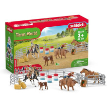 Schleich Farm World - 42PC Rodeo Playset with Animal and Rider Figurines-Cowboy and Cowgirl Action Figures with Cattle and Horse Toys-Ages 3+ | 42679