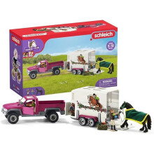 Schleich Horse Club - 38PC Trailer and Truck Transporter Playset with Realistic Horse and Rider Figurines and Accessories - Kids Ages 5+ | 42346