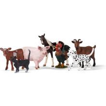Schleich Farm World - 7 PC Farm Animal Playset with Dog, Cat, Pig, Goat, Rooster, Baby Horse and Cow Toys-Realistic Barnyard Figurines-Ages 3+ |77533