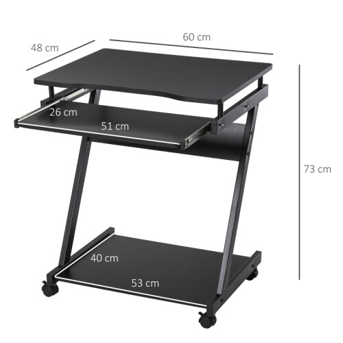 Movable Computer Desk with 4 Moving Wheels Sliding Keyboard Tray Home Office Workstation Black 1