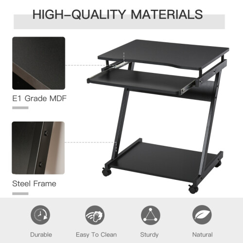 Movable Computer Desk with 4 Moving Wheels Sliding Keyboard Tray Home Office Workstation Black 2