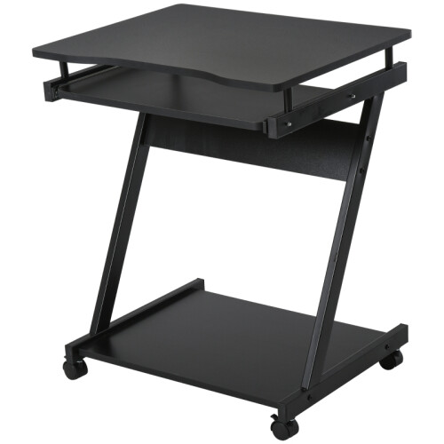 Movable Computer Desk with 4 Moving Wheels Sliding Keyboard Tray Home Office Workstation Black