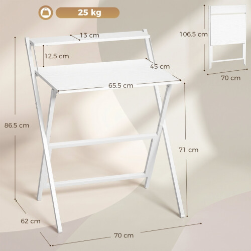 70 cm Folding Computer Desk with Monitor Shelf - White 1