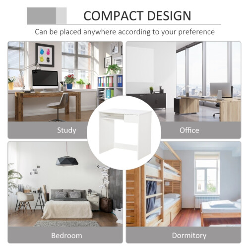 80cm Compact Computer Desk with Keyboard Tray, Home Office Desk with Drawer for Bedroom Study, White 2