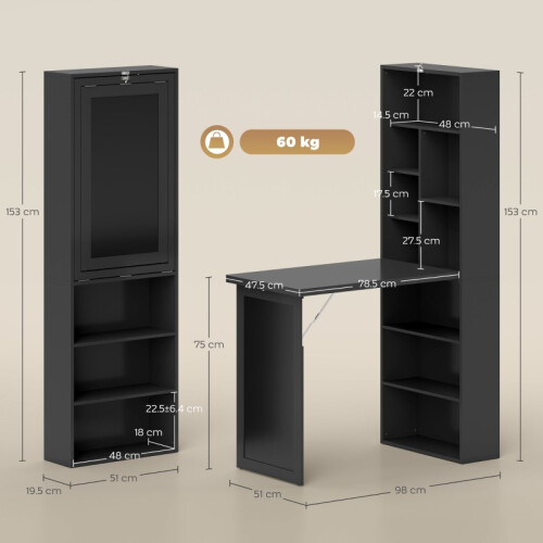 Three-Part Work Desk, with Storage and Chalkboard - Black 1