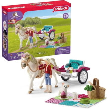 schleich Horse Club - 32PC Cute Carriage Playset with Pony Figurine - Realistic Horse Coach Set with Toy Rider and Dog - Kids Ages 5+ | 42467