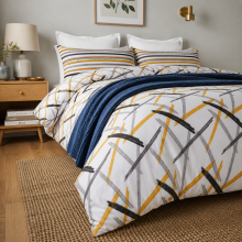 (Ochre Stripe, King) Reversible Duvet Quilt Cover Bedding Set With Pillow Cases Single Double King