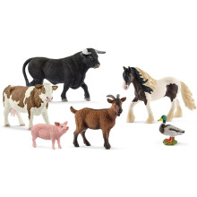 Schleich Farm World Farm Animals Horse, Cow, Bull, Goat, Duck and Pig Figurine Playset - 6-Piece Realistic and Durable Animal Figurines, Ages 3+