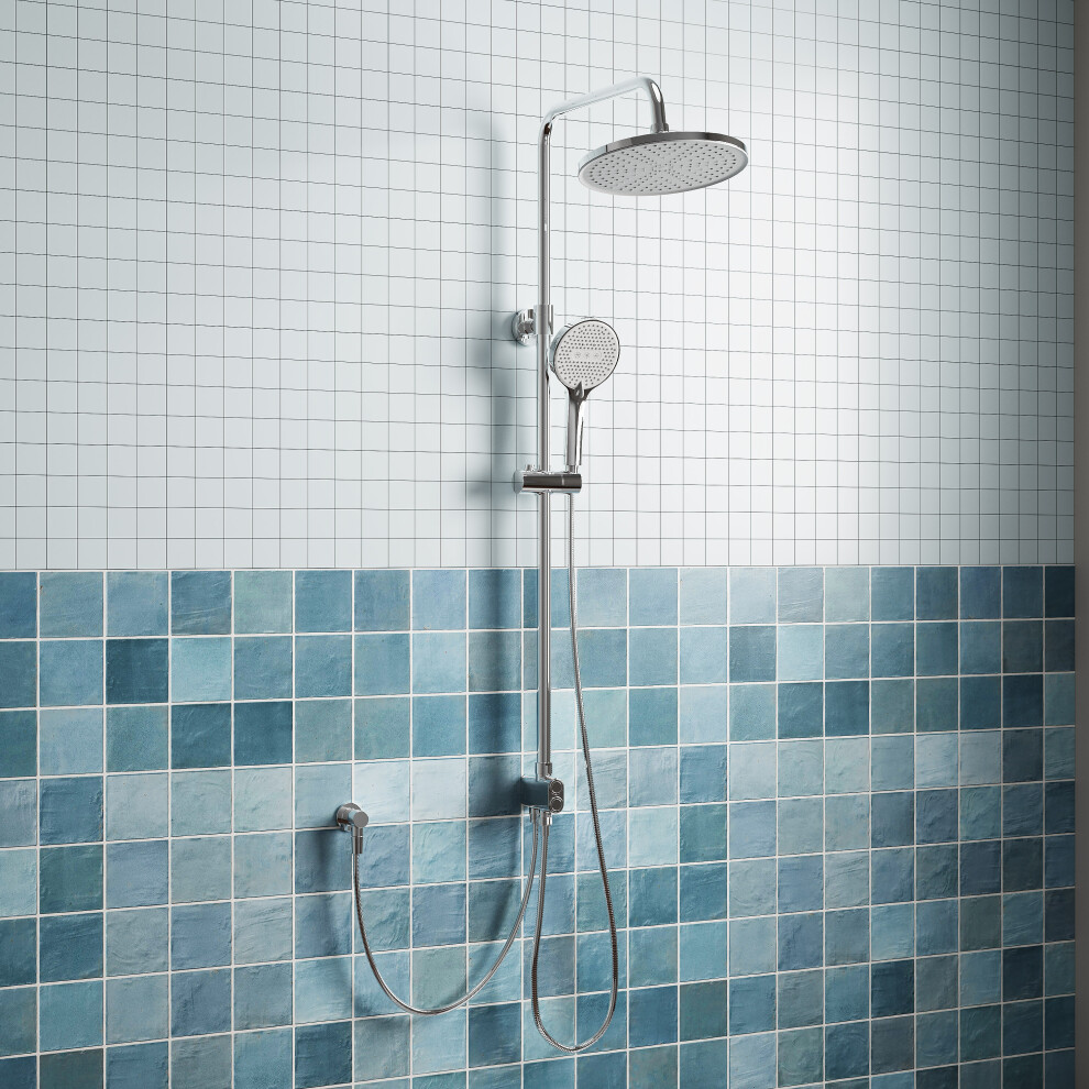 Photos - Shower System Thermostatic Mixer Shower Set Rainfall Head & Handheld Twin Valve Chrome